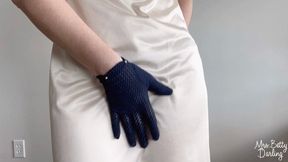 White Slip Purple Striped Cotton Panties Navy Gloves Tease SFW