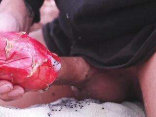 I was so slutty I used a dragon fruit to stroke and then took a lengthy void urine