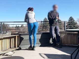 DICKFLASH ROOF ADVENTURE: a little redhead wench gives me a fast tugjob and oral-sex during the time that her boyfriend waits