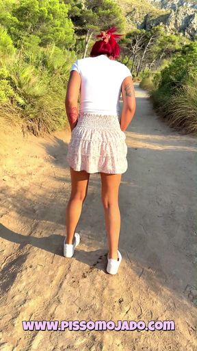 Girl Pissing Outdoors Multiple Times: Desperate Hike With Full Bladder To A Public Beach Peeing Everywhere