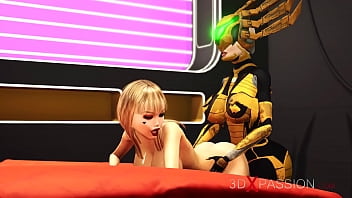 3d dickgirl android plays with a sexy young blonde in the sci-fi bedroom