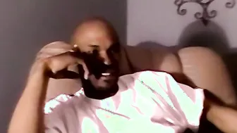 Amateur black stud strips and strokes his hard cock to cumshot
