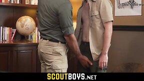 Master fingering and wanking off teen boy scout pecker in his