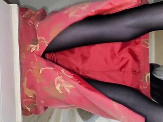 Lengthy red petticoat with a slippery smooth lining