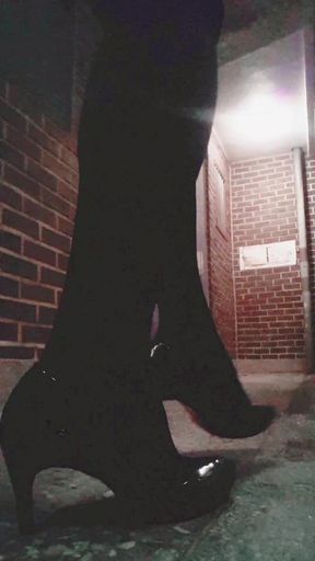 Housemaid Cosplay Girl with Black Pantyhose and Highheels Came Back Home with Anal Vibrator in and Squirted with It.