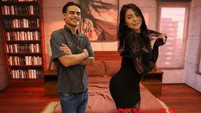 Fishnet bodysuit prone bone then missionary on the red bedroom bed