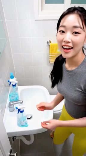 Slim blonde teen plays with her cute AI-generated babe self