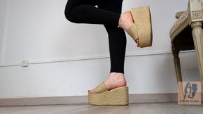 (565) Shoe Collection: Shoeplay and Walking in Jute Wedge Platform Mules - Dame Olga (1440p)