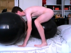 Undressing humping big balloon inflatable cum