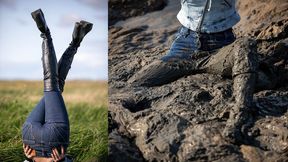 Mud and pee adventure in vintage Levi's jeans and OTK platform boots - then peeing my muddy jeans