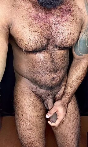 Hairy Black Man Flexing Muscles + My Dick in Slow Motion
