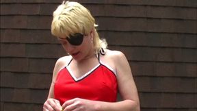 Mature Jasmine Chews Gum Outdoors! (mp4 sd)