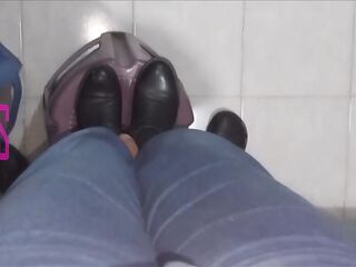 POV VERSION: Mistresse in leather riding boots squeeze the cock with her boots until big spunk fountain
