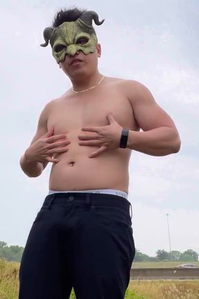 Rain-drenched Highway Exhibitionist: Muscular Stud Strips Naked Amid Rushing Traffic, Flexes, and Explodes in Ecstasy