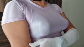 Beautiful and Sexy Sheer Spandex Top and Black Bra with Pointy Tits