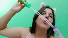 Kitty Kat Girl Blows Soap Bubbles at You - Bunny Looner