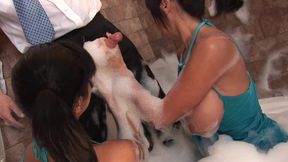 Bathtub beauties fucked in amazing foursome