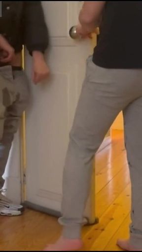 Desperate Boy Left Outside by His Flatmate Wets Himself and Then Gets His ***