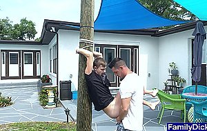 Hunk uncle finds twink tied to a pole and fucks him raw