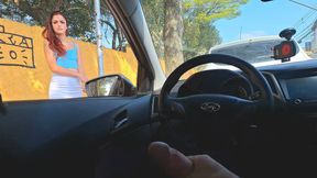 Risky handjob on the street... Beautiful woman saw my cock.