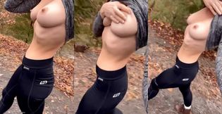 Topless hiking