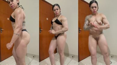 Muscular MILF flexes thick shredded muscles oiled up
