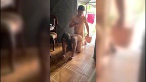 Amateur girlfriend gives her boyfriend a sensual blowjob while sitting on