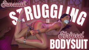 Sensual Struggling In Striped Bodysuit
