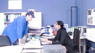 Family sex inside the office with a German role play