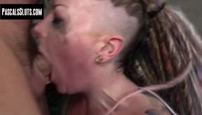 Thick tattooed slut Piggy Mouth is deep throates so rough like never before