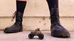 Crushing Toy Car with Combat Boots