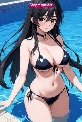 Stepmother seduces stepson with videos in a swimming pool while wearing a swimsuit - JOI dirty language