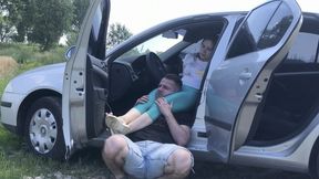 In the car and near the car