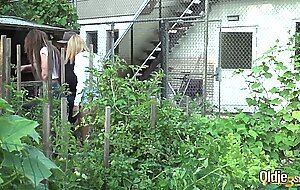 hardcore old and  action with two teens fucking the same grandpa