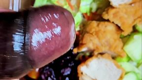 I jerk off the delivery man cum on the chicken salad and eat it, after he lick my big fat pussy - BBW SSBBW cum swallow, big ass, thick ass, big fat ass, fat pussy, hijab, cum load, BBW pussy eating