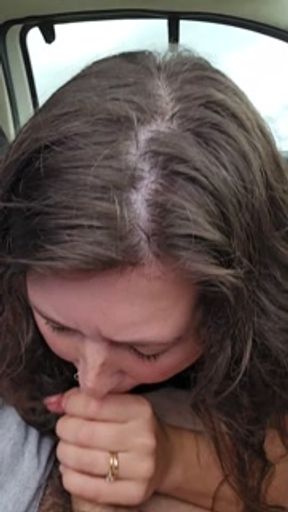 Cheeky Sloppy Roadside Blowjob In The Car! Dirty Wife Deepthroats Hubby's Huge Cock, Mouth Cumshot