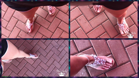 POV Walking in shiny sandals and toe wiggling