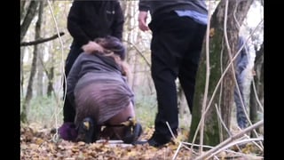 Sissy and horny crossdresser in the woods is fucked