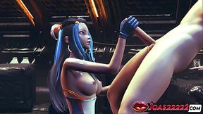 Nessa (Pok&eacute_mon) 3D Hentai Animation - Big Tits Girl in Sexy Bodysuit and Blue Latex Gloves Gives Fetish Handjob Service for Big Dick with Massive Cumshot