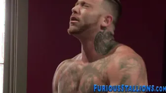 Muscular redhead bareback anal and facial