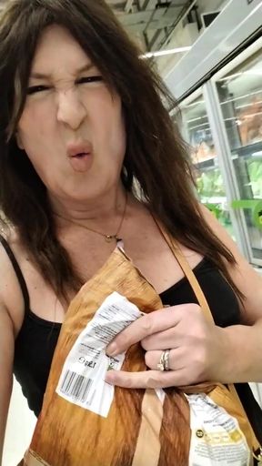 Making my nipples hard with frozen chips in Asda