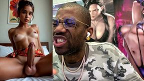 cute brown transgender teen girl jerks off and cums hard ass fuck all over her face and body, ai generated