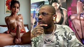 cute brown transgender teen girl jerks off and cums hard ass fuck all over her face and body, ai generated