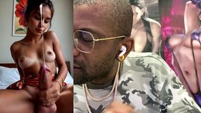 cute brown transgender teen girl jerks off and cums hard ass fuck all over her face and body, ai generated