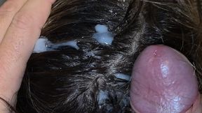 Massive Cumshot Soaks Her Long Hair – POV Hairjob (Real Italian Couple)