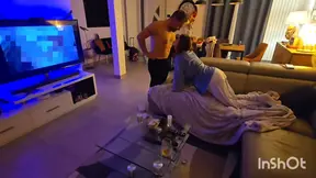 Hot brunette sucks and gags on cam