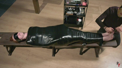 Extremely ticklish big Anastasia's feet in PVC cocoon + Interview