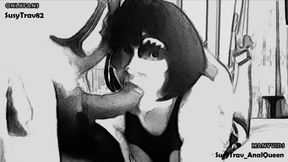 massive cock blowjob deepthroat bareback (black and white cartoon)
