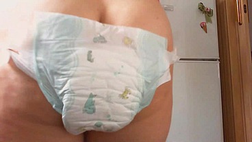 Dirty swollen diaper while I cook