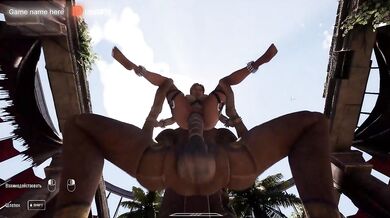 The ancient statue awakened and began rhythmically fucking Lara Croft in her tight ass. BDSM outfit. 3D Hentai Animation. part 2